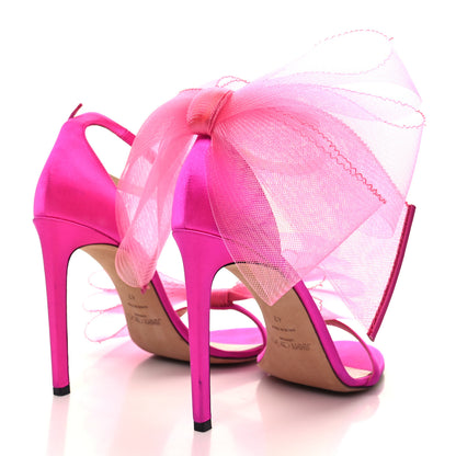 Jimmy Choo Grosgrain Asymmetric Mesh Fascinator Aveline 100 Bow Sandals 42 Pink 4 of 9