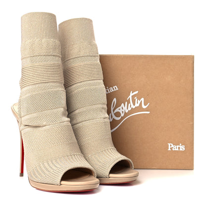 Christian Louboutin Maille Tricot Nappa Cheminene 120 Sock Ankle Boots 38 Beige 7 of 7