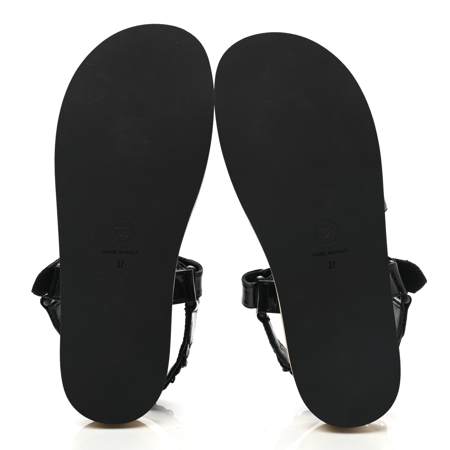 Chanel Laminated Goatskin Chain Sandals 37 So Black 5 of 8