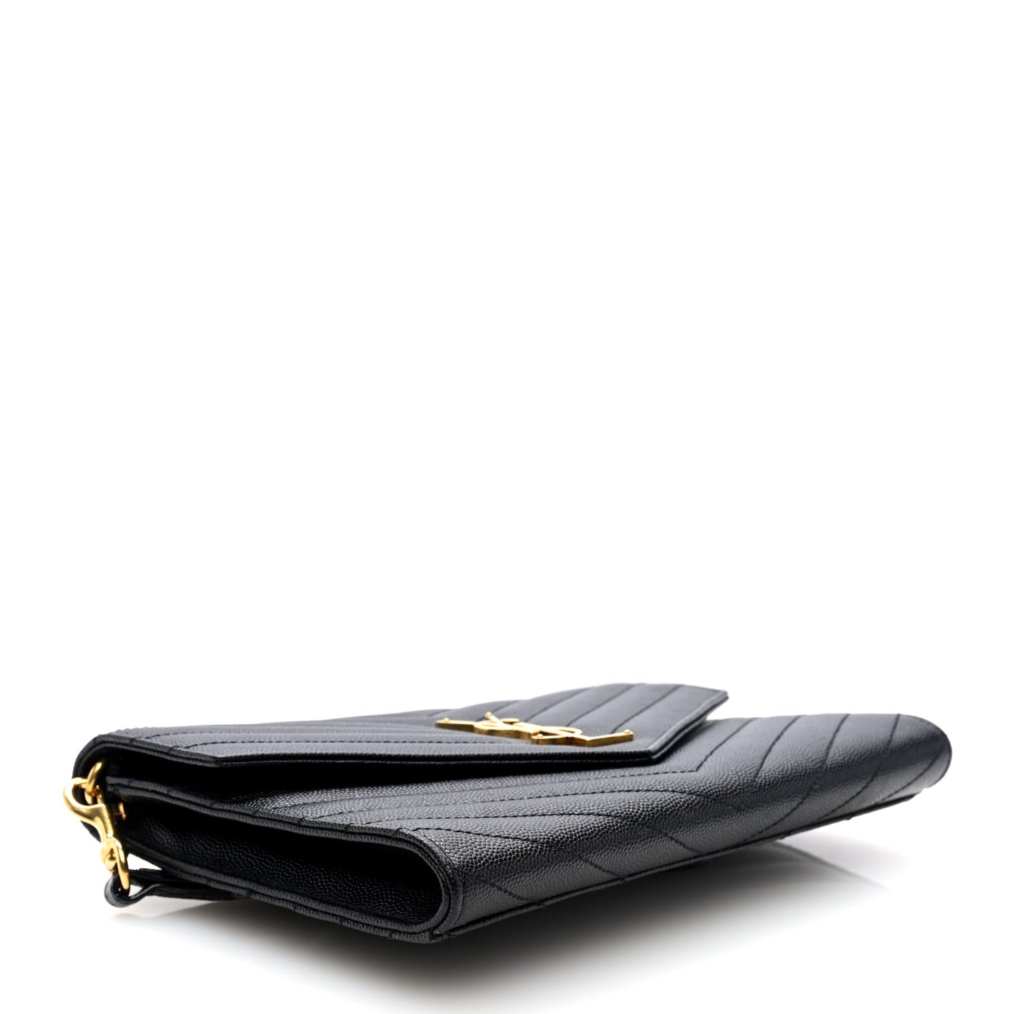 Grain De Poudre Matelasse Chevron Monogram Envelope Clutch Black