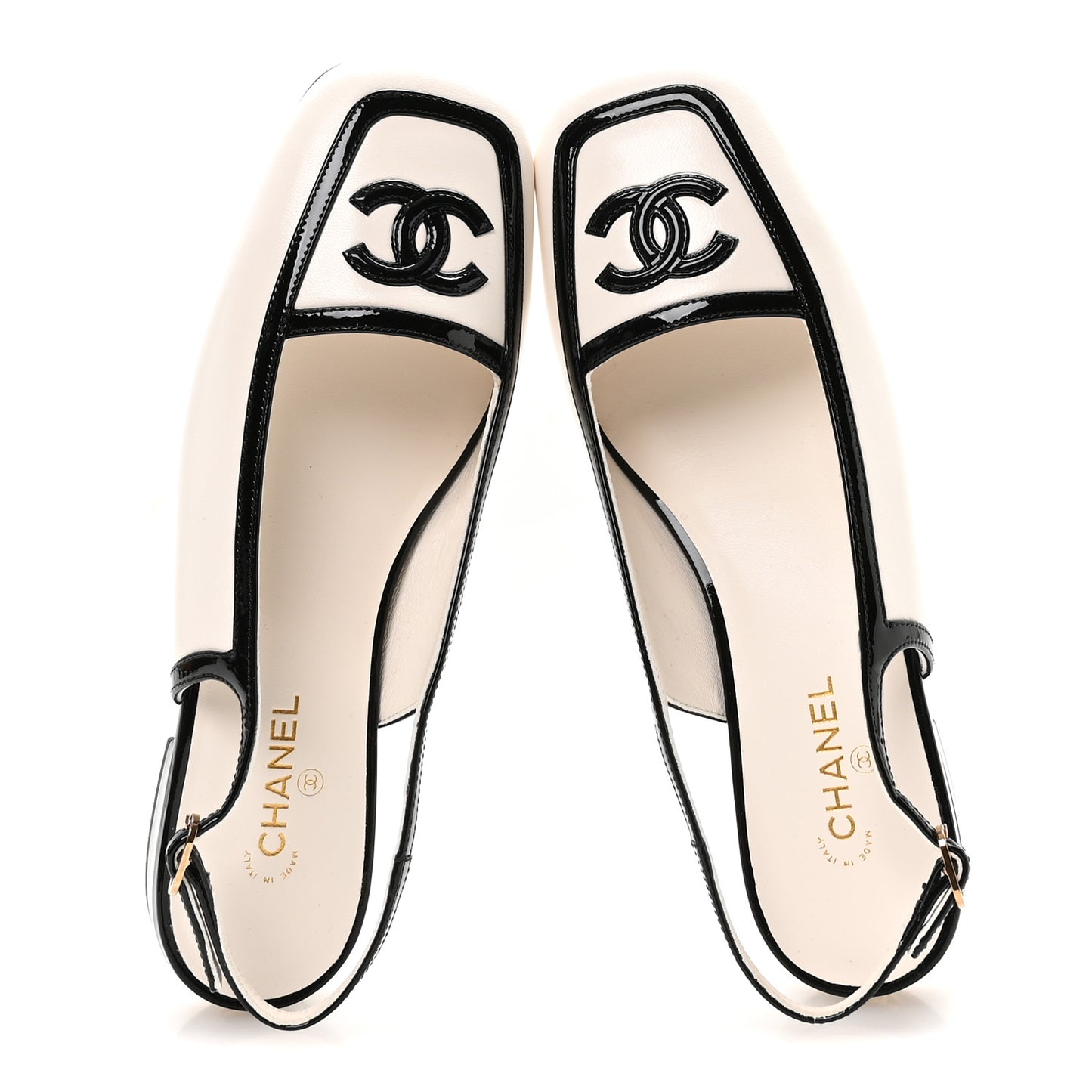 Lambskin Patent Calfskin CC Slingback Sandals 36 White Black