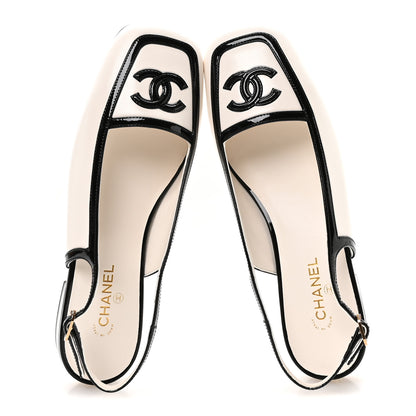 Chanel Lambskin Patent Calfskin CC Slingback Sandals 36 White Black 2 of 9