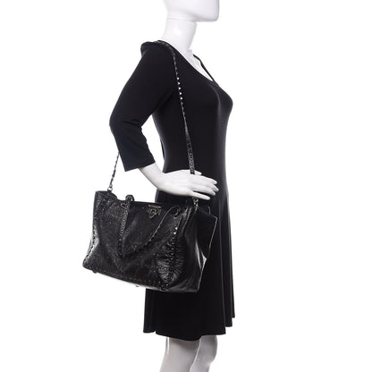 Valentino Garavani Craquele Calfskin Star Studded Medium Rockstud Tote Black 2 of 11