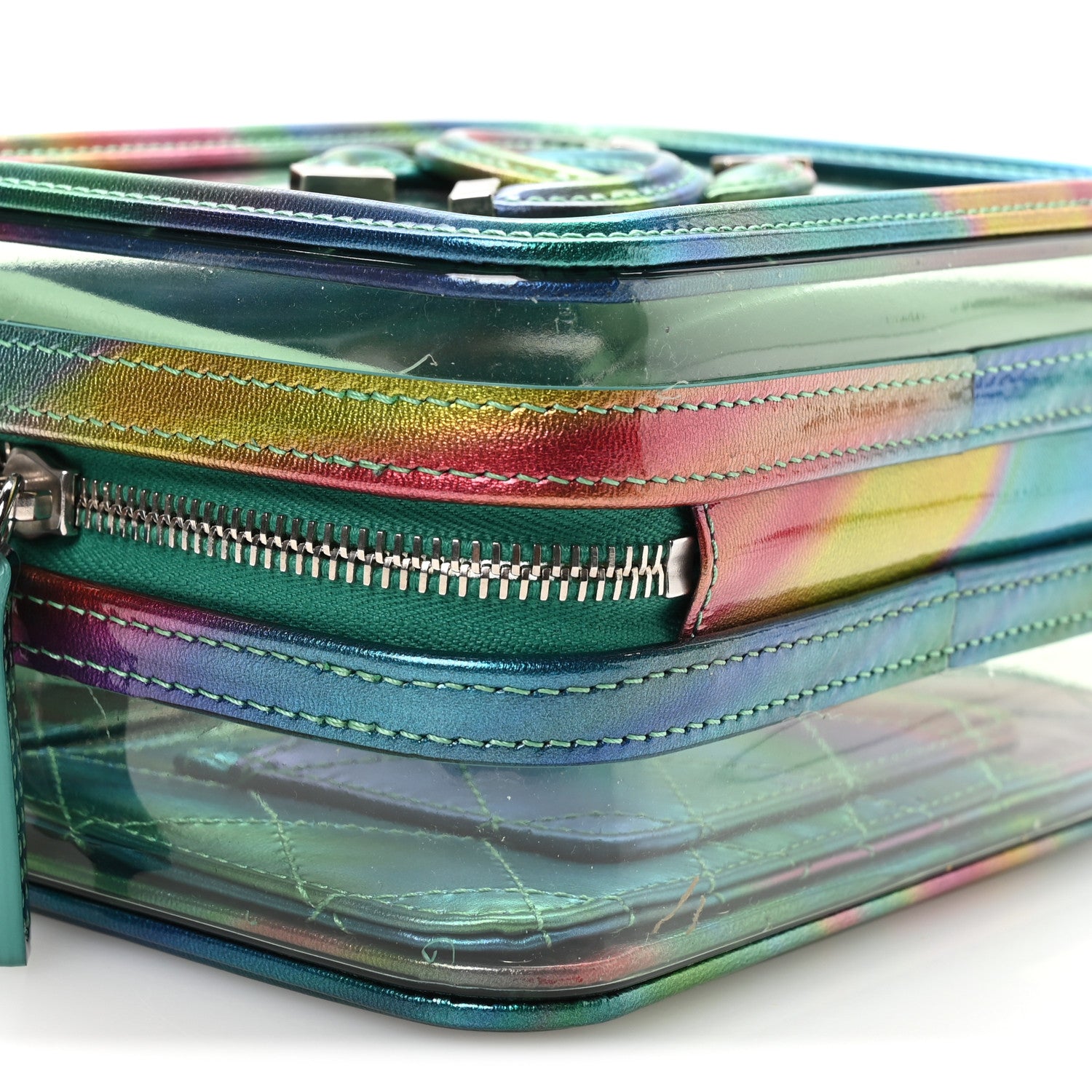 Chanel PVC Patent Calfskin Patent Lambskin Small CC Vanity Case Green 9 of 10