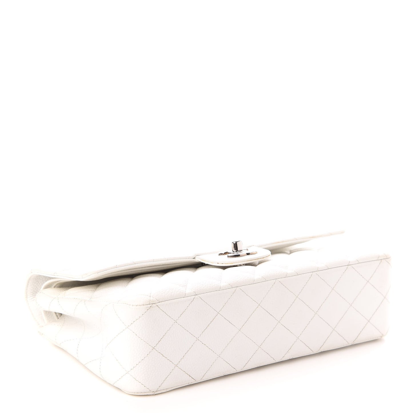 Caviar Quilted Medium Double Flap White