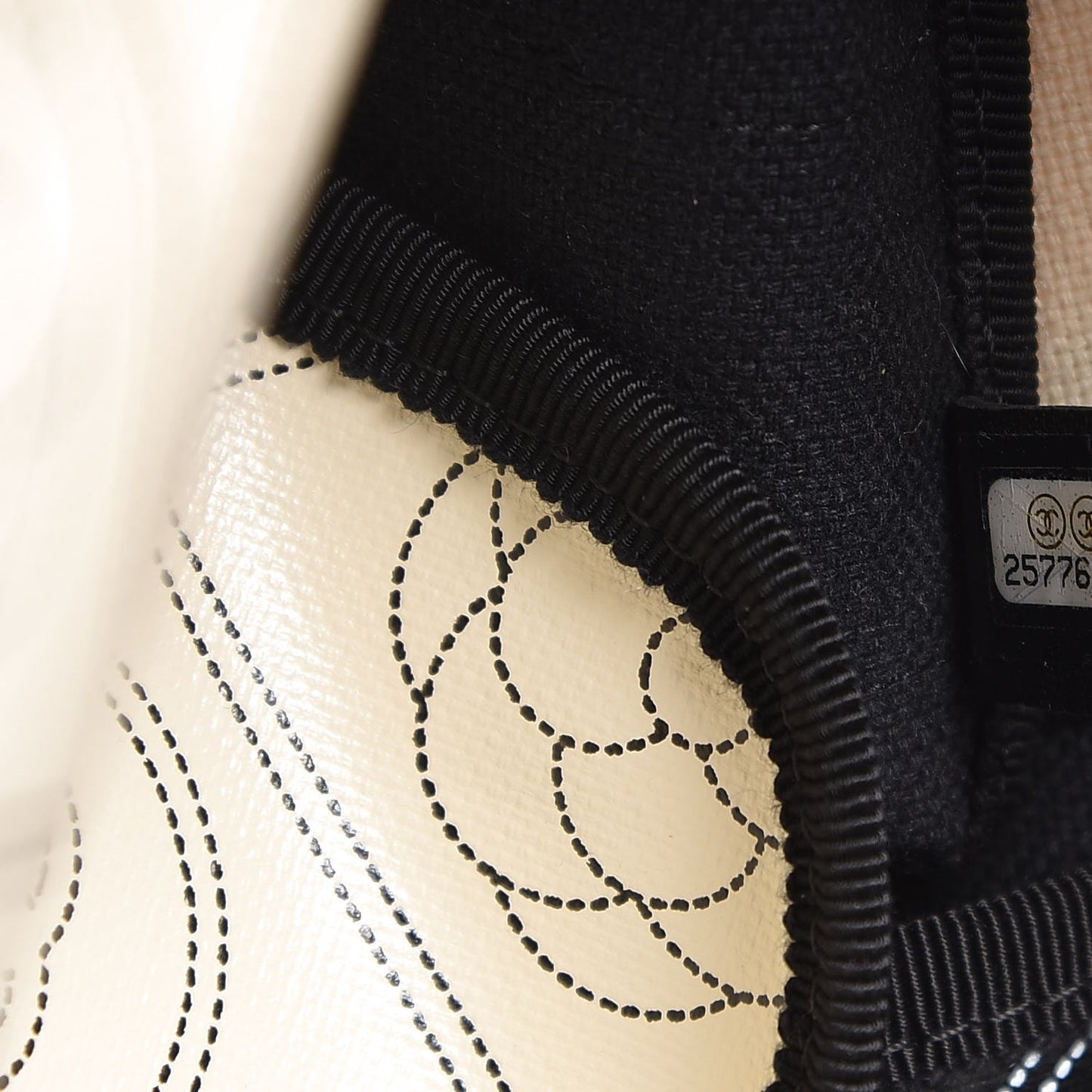 Coated Canvas Camellia Large Shopping Tote Black Beige