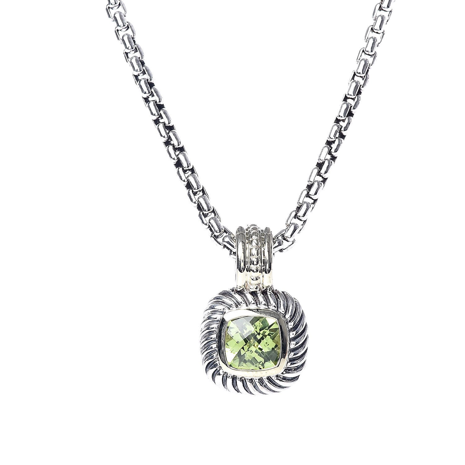 David Yurman Sterling Silver 14K Yellow Gold 7mm Peridot Albion Enhancer Pendant Necklace 4 of 6