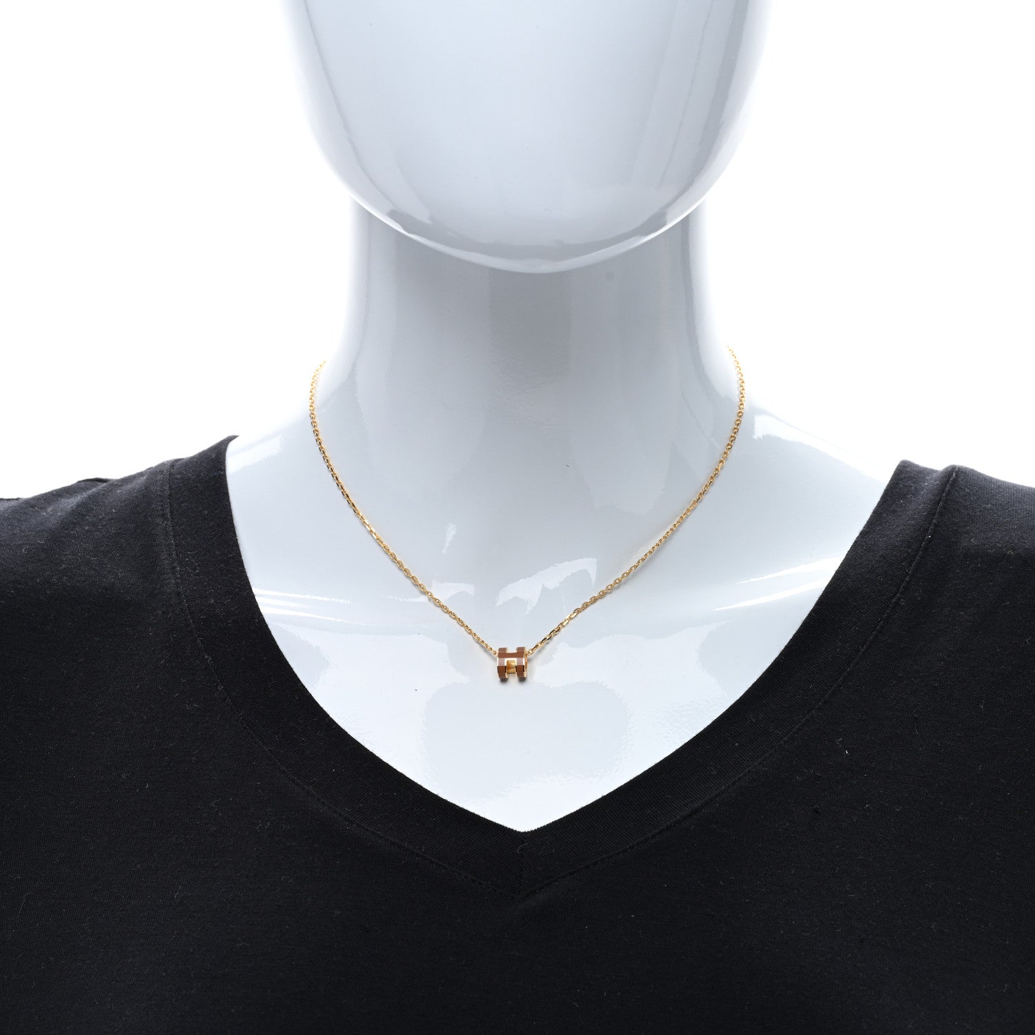 Hermes Lacquered Rose Gold Mini Pop H Pendant Necklace New Gold 3 of 5