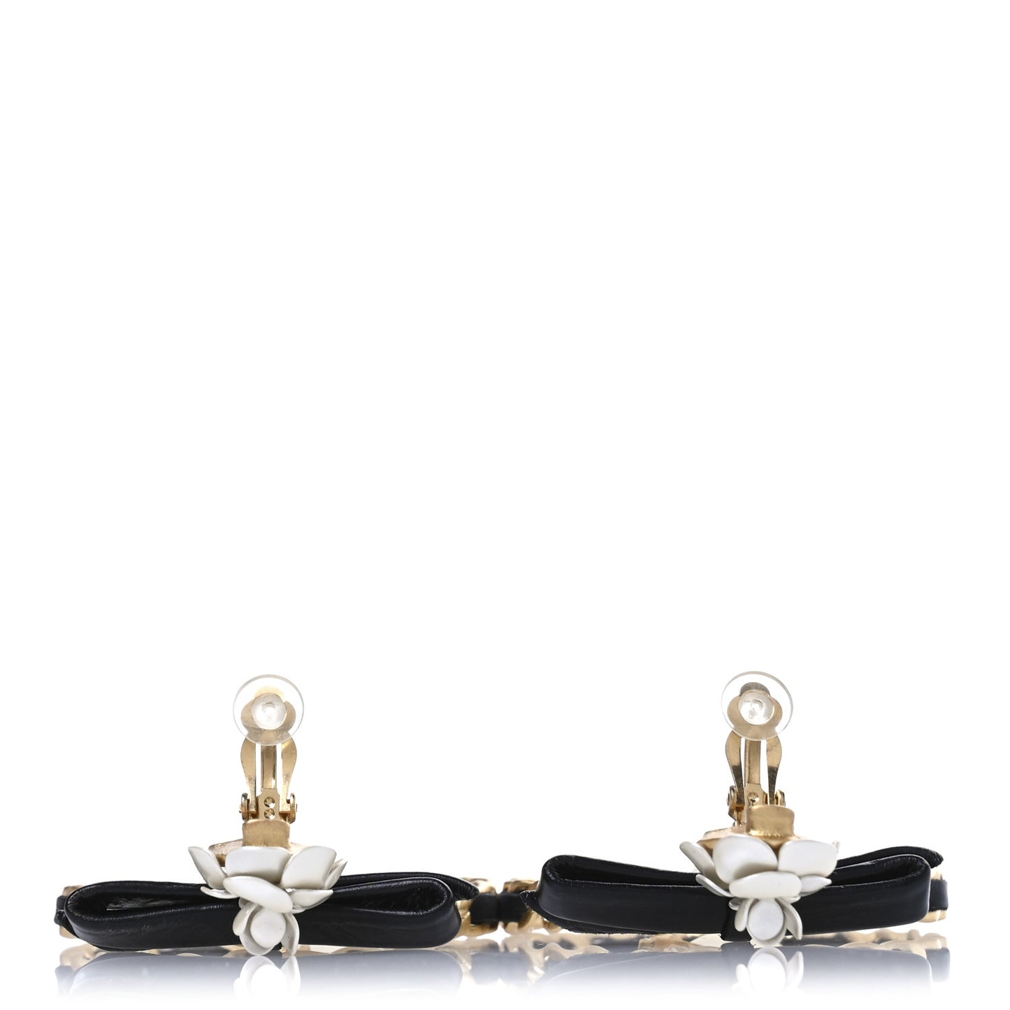 Calfskin Metal Pearl 90’s Camellia CC Hoop Earrings  Gold Black