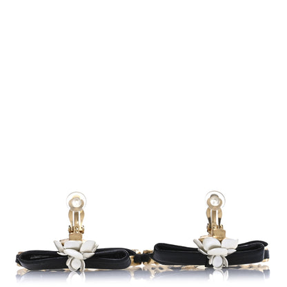 Chanel Calfskin Metal Pearl 90’s Camellia CC Hoop Earrings  Gold Black 4 of 4