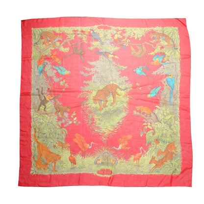 Hermes Silk Mousseline Equateur Shawl 140 Framboise Tilleul Bleu Canard 1 of 5