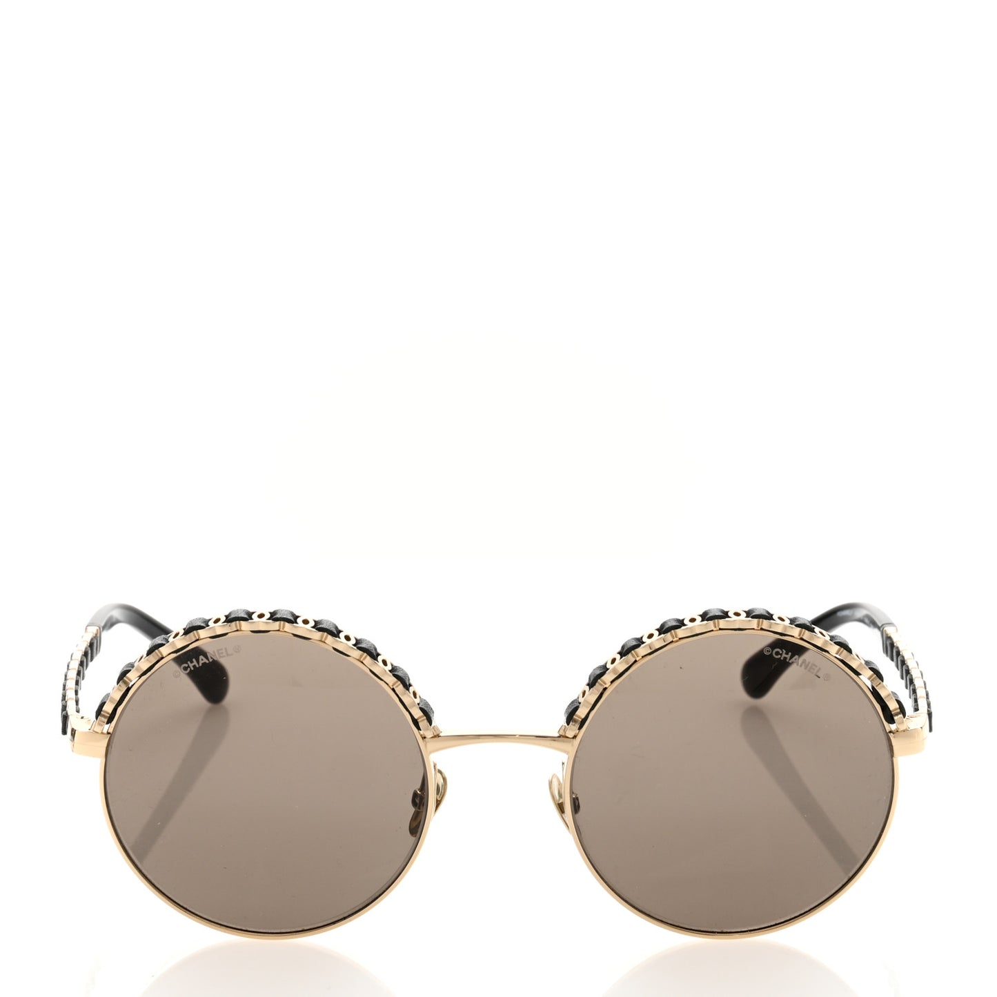 Metal Calfskin Round Chain Sunglasses 4265-Q Black