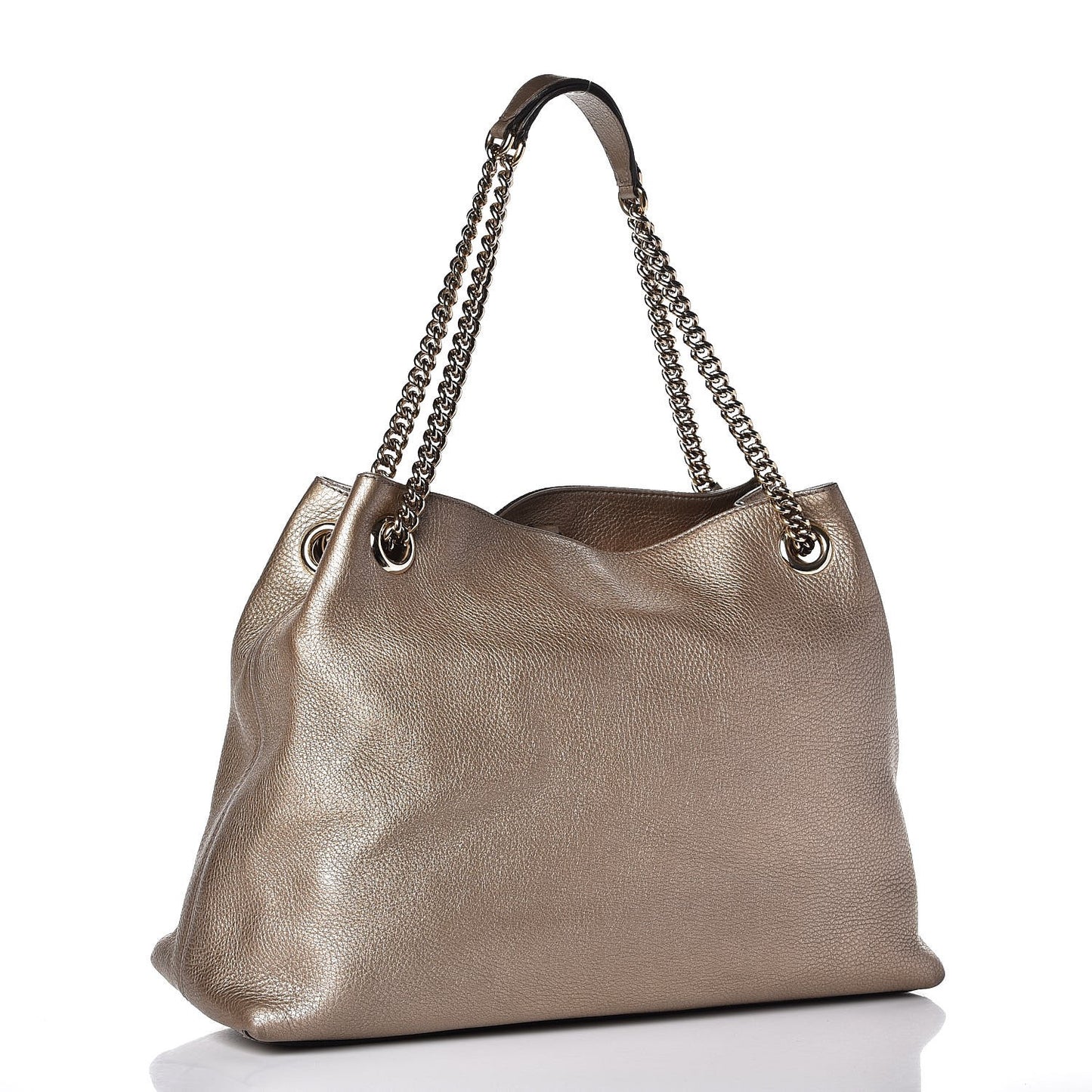 Metallic Pebbled Calfskin Medium Soho Chain Shoulder Bag Golden Beige