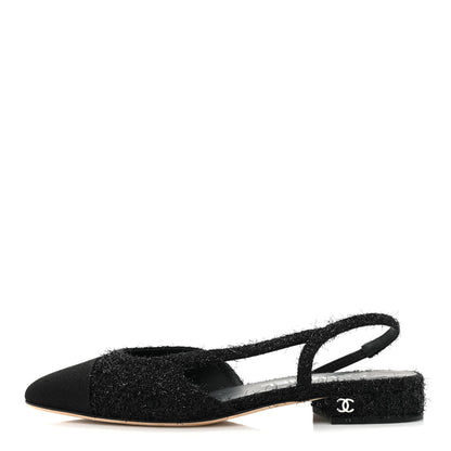 Chanel Fabric Cap Toe CC Slingback Flats 36.5 Black 1 of 8