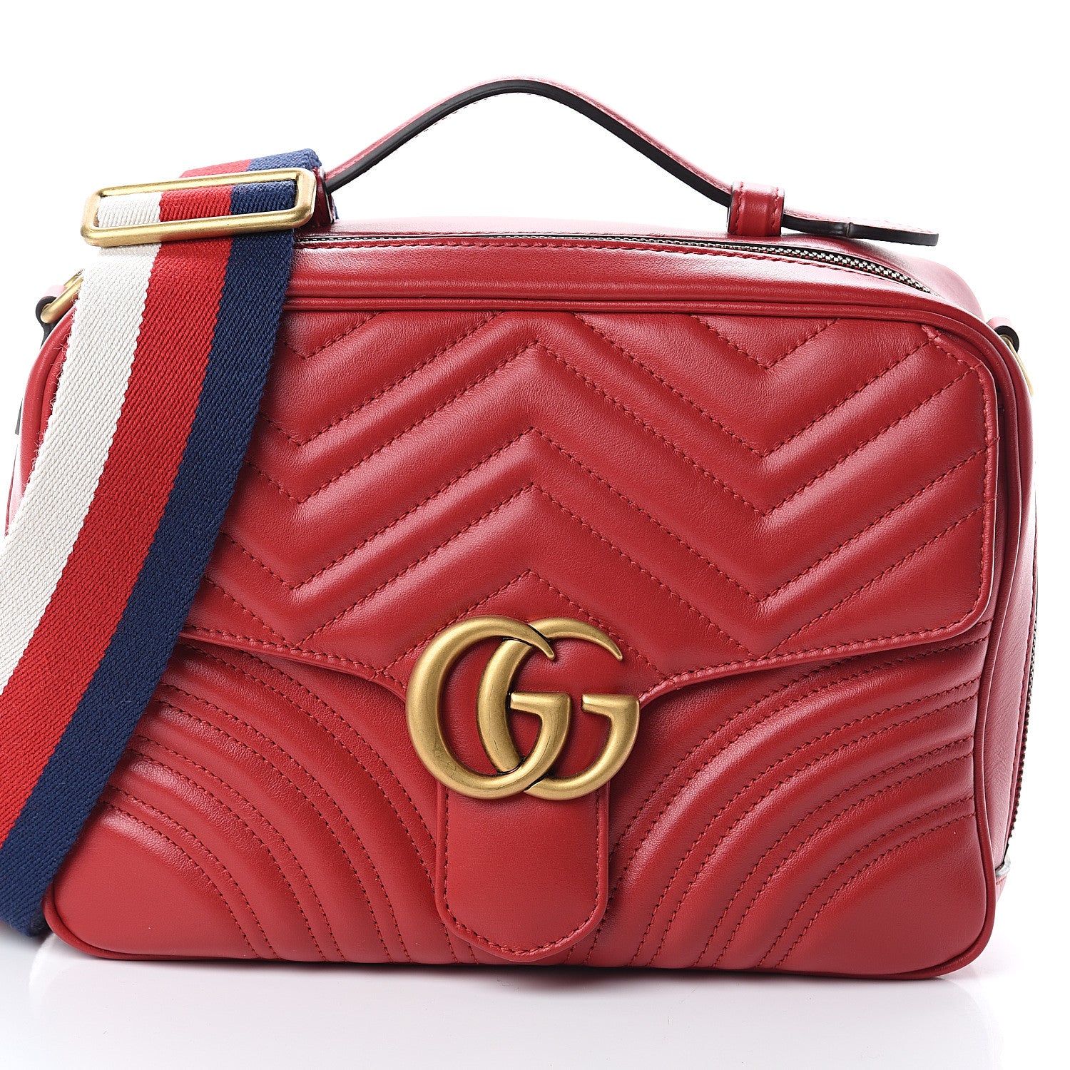 Gucci Calfskin Matelasse Sylvie Web Small GG Marmont Top Handle Shoulder Bag Hibiscus Red 6 of 8
