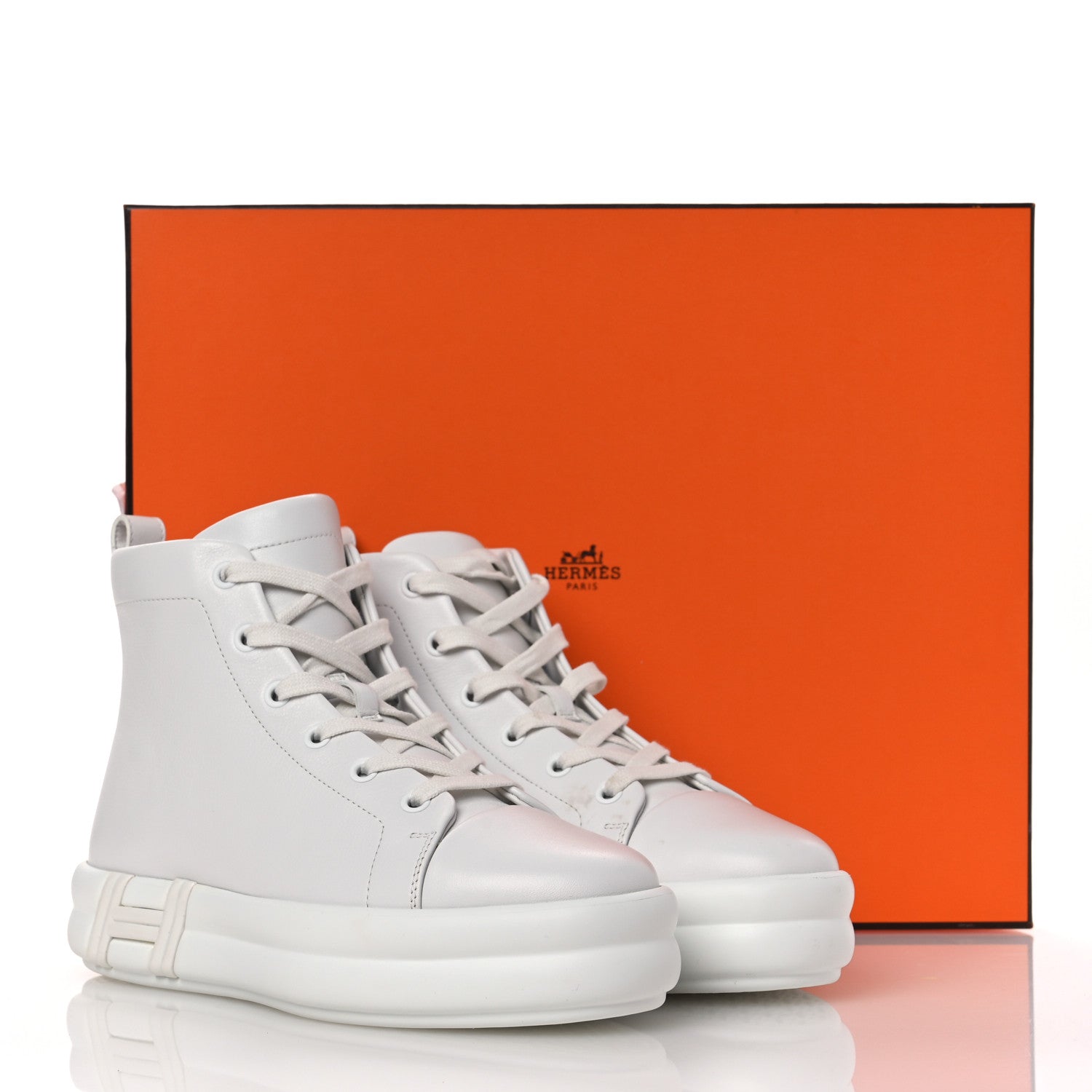 Hermes Calfskin Womens Happiness High Top Sneakers 36.5 White