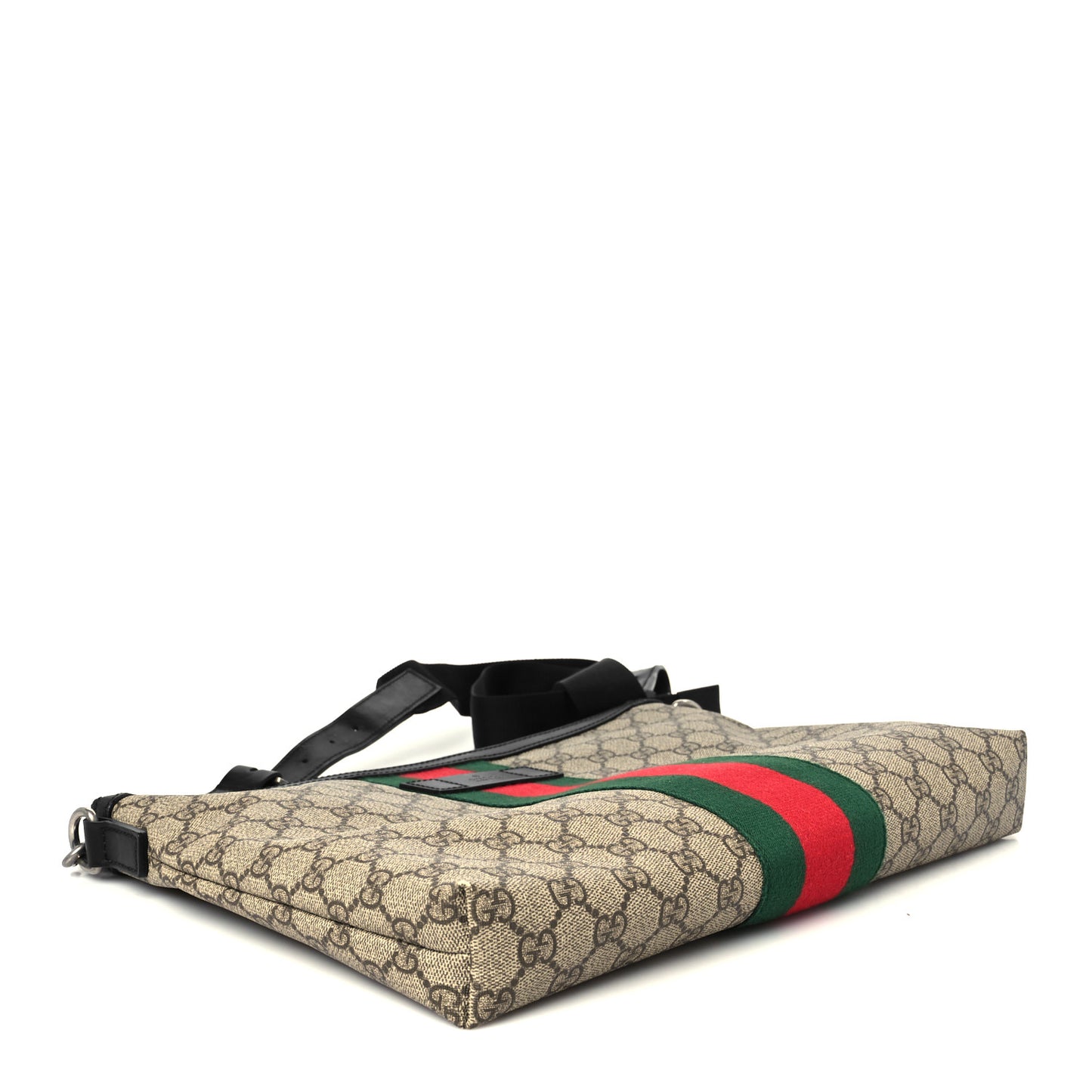 GG Supreme Monogram Calfskin Web Medium Flat Messenger Bag Beige Ebony Black