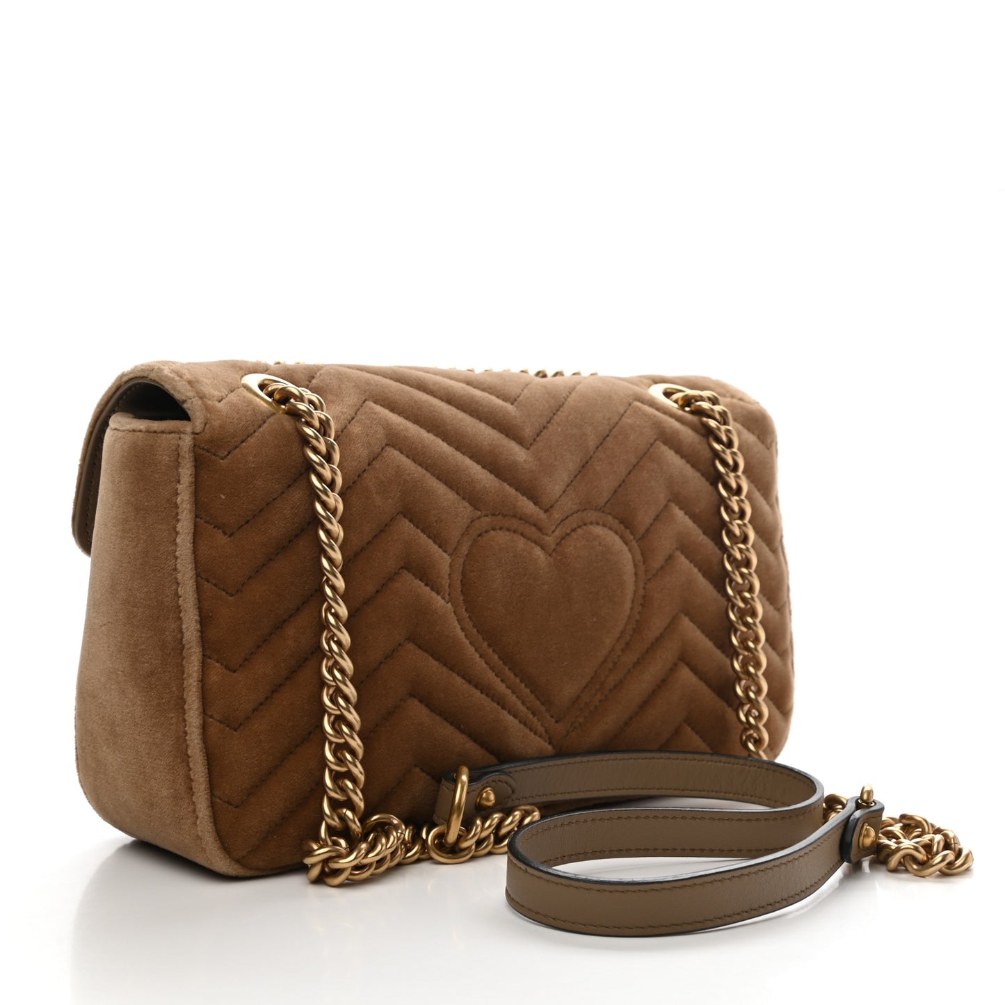 Velvet Matelasse Small GG Marmont Shoulder Bag Taupe