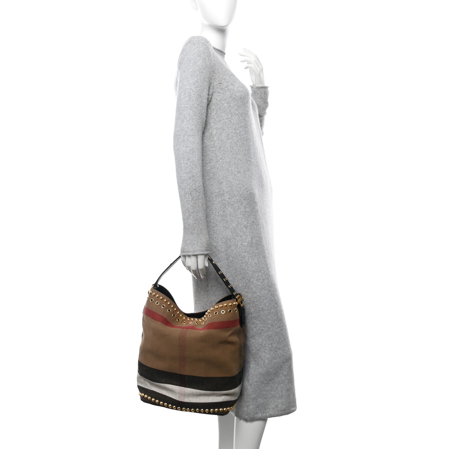 Burberry Canvas Mega Check Studded Medium Ashby Bucket Bag Black 2 of 10