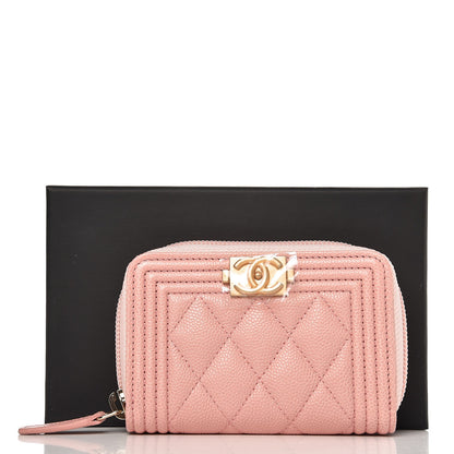 Chanel Caviar Quilted Boy Zip Around Coin Purse Wallet Light Pink 8 of 8