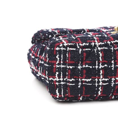 Chanel Tweed Quilted Large 19 Flap Navy Blue White Red 7 of 9