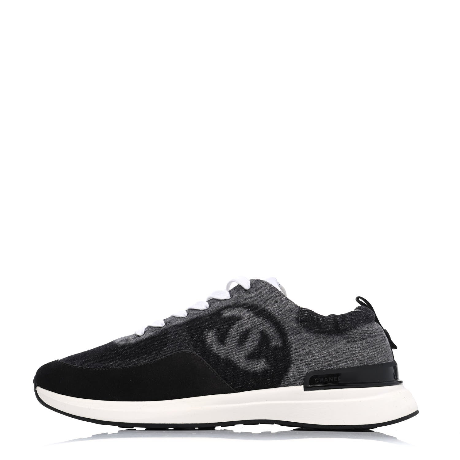 Chanel Denim Suede Calfskin Mens CC Sneakers 43 Black White Grey 1 of 4