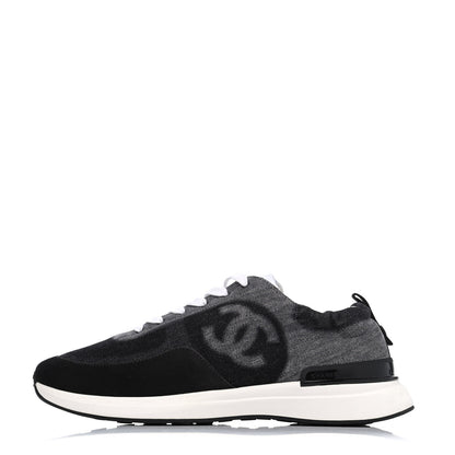 Chanel Denim Suede Calfskin Mens CC Sneakers 43 Black White Grey 1 of 4