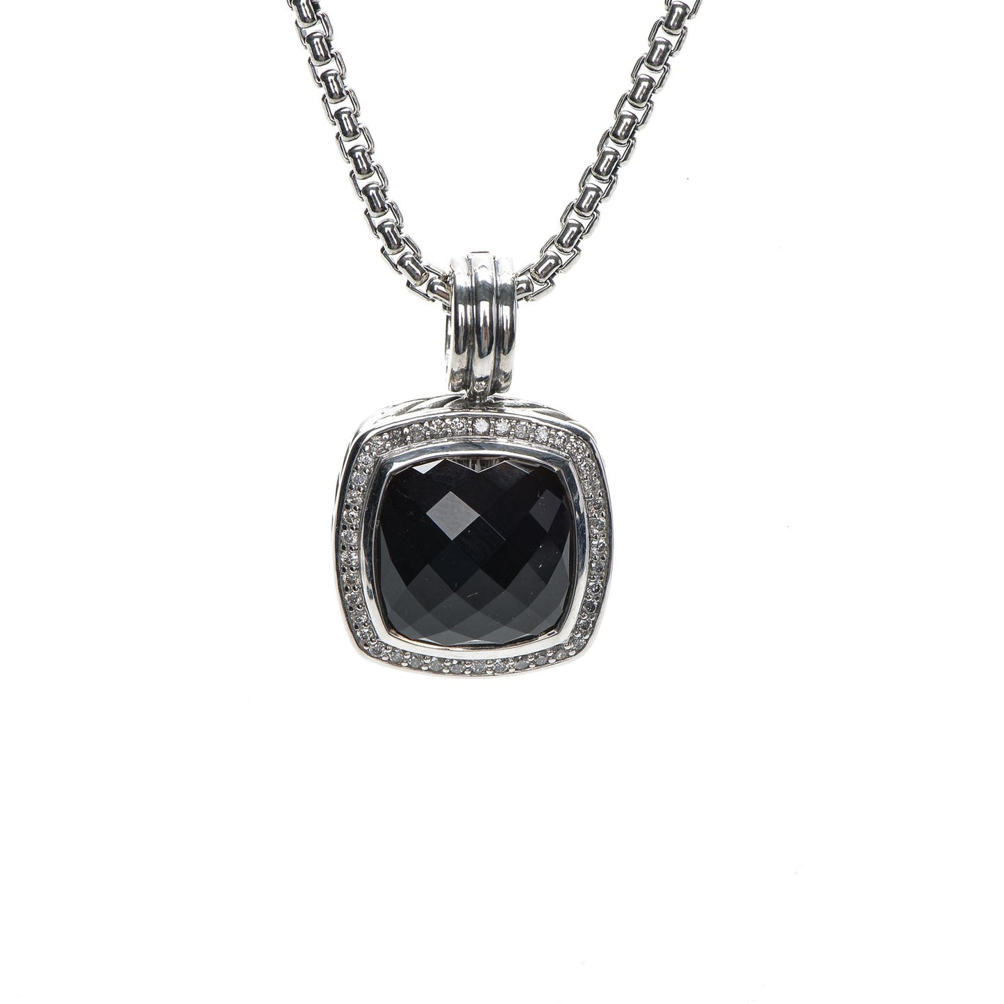 Sterling Silver Diamond Black Onyx 14mm Albion Pendant Necklace