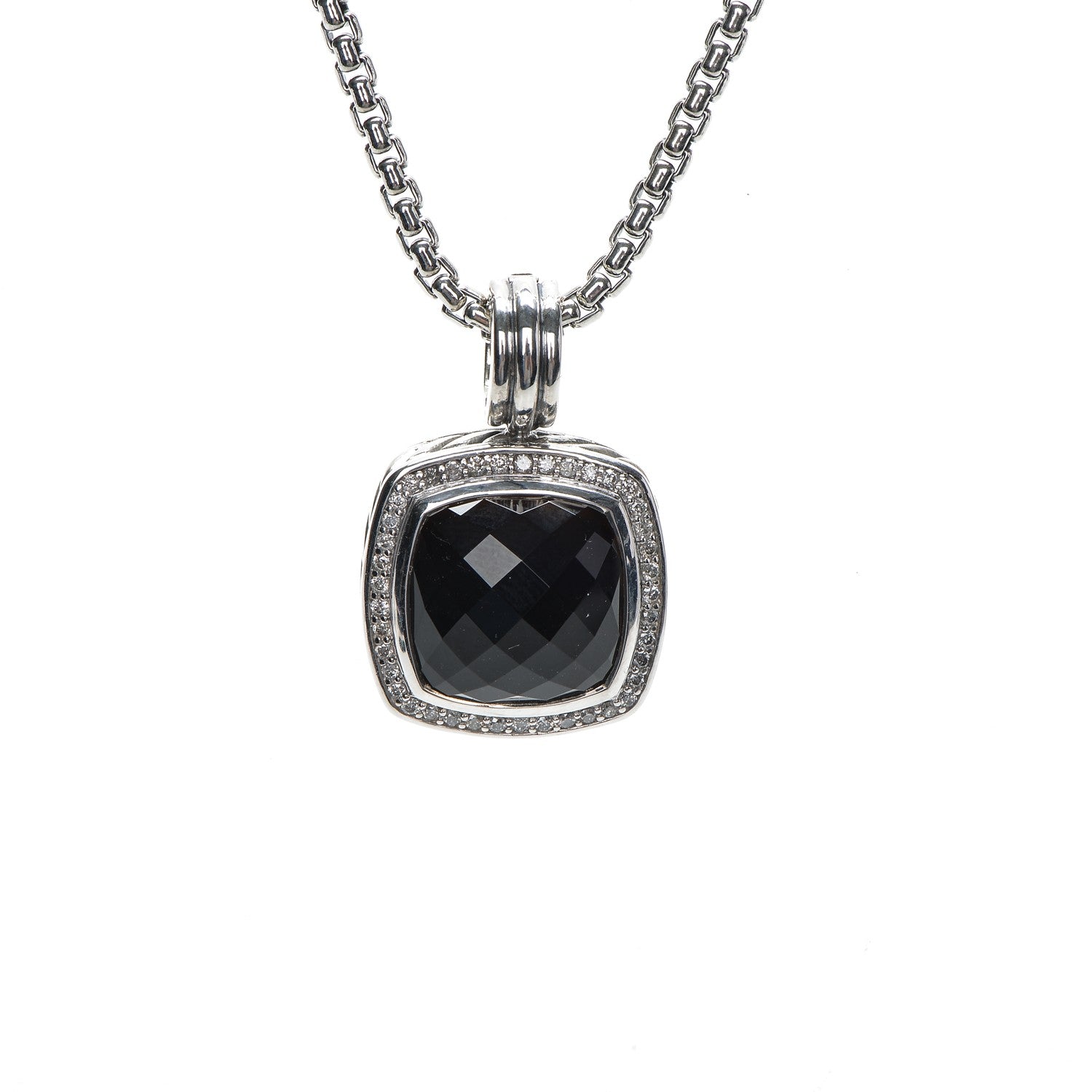 David Yurman Sterling Silver Diamond Black Onyx 14mm Albion Pendant Necklace 3 of 7