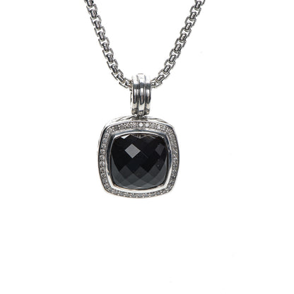 David Yurman Sterling Silver Diamond Black Onyx 14mm Albion Pendant Necklace 3 of 7