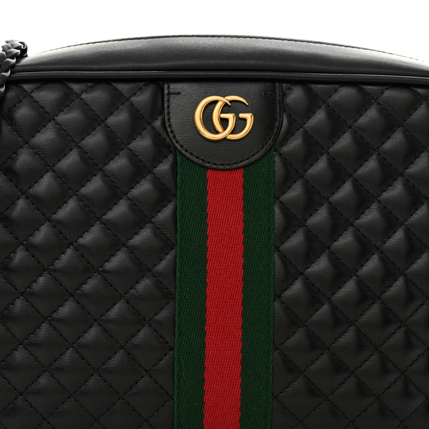 Calfskin Web Trapuntata Small GG Shoulder Bag Black