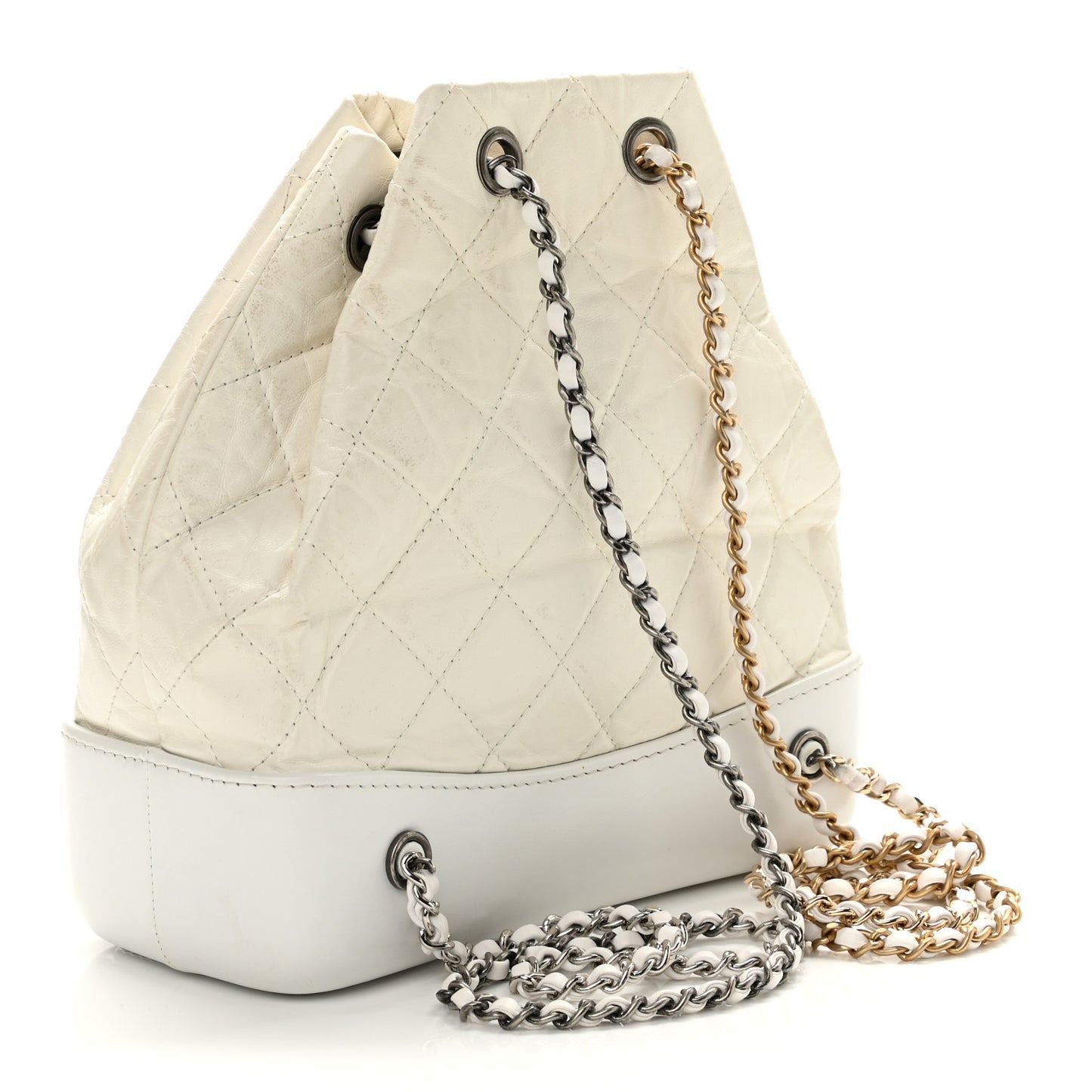 Aged Calfskin Quilted Small Gabrielle Backpack White