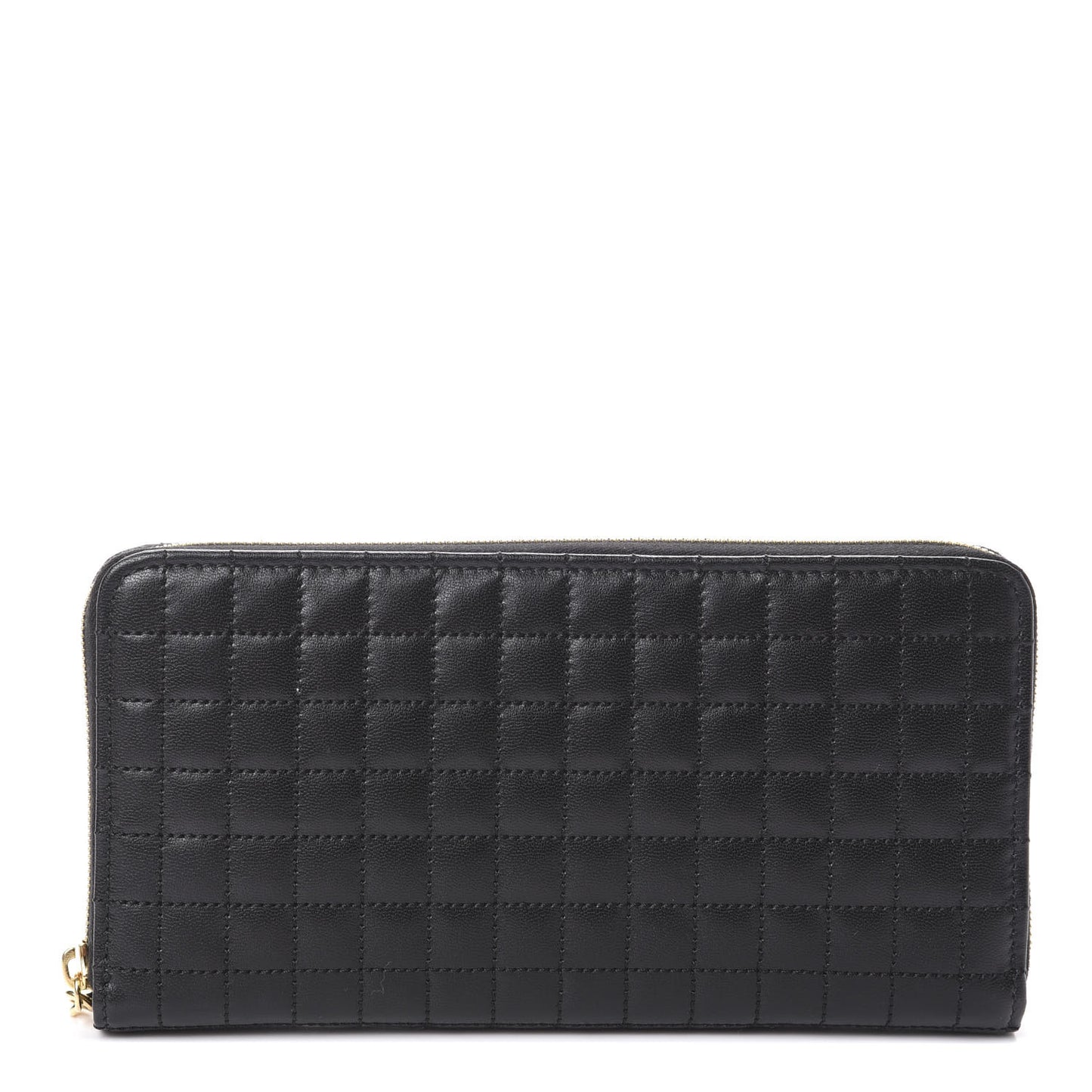 Lambskin Quilted Large C Charm Zip Around Wallet Black