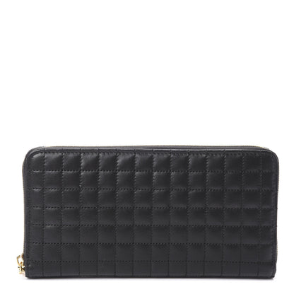 Celine Lambskin Quilted Large C Charm Zip Around Wallet Black 1 of 6