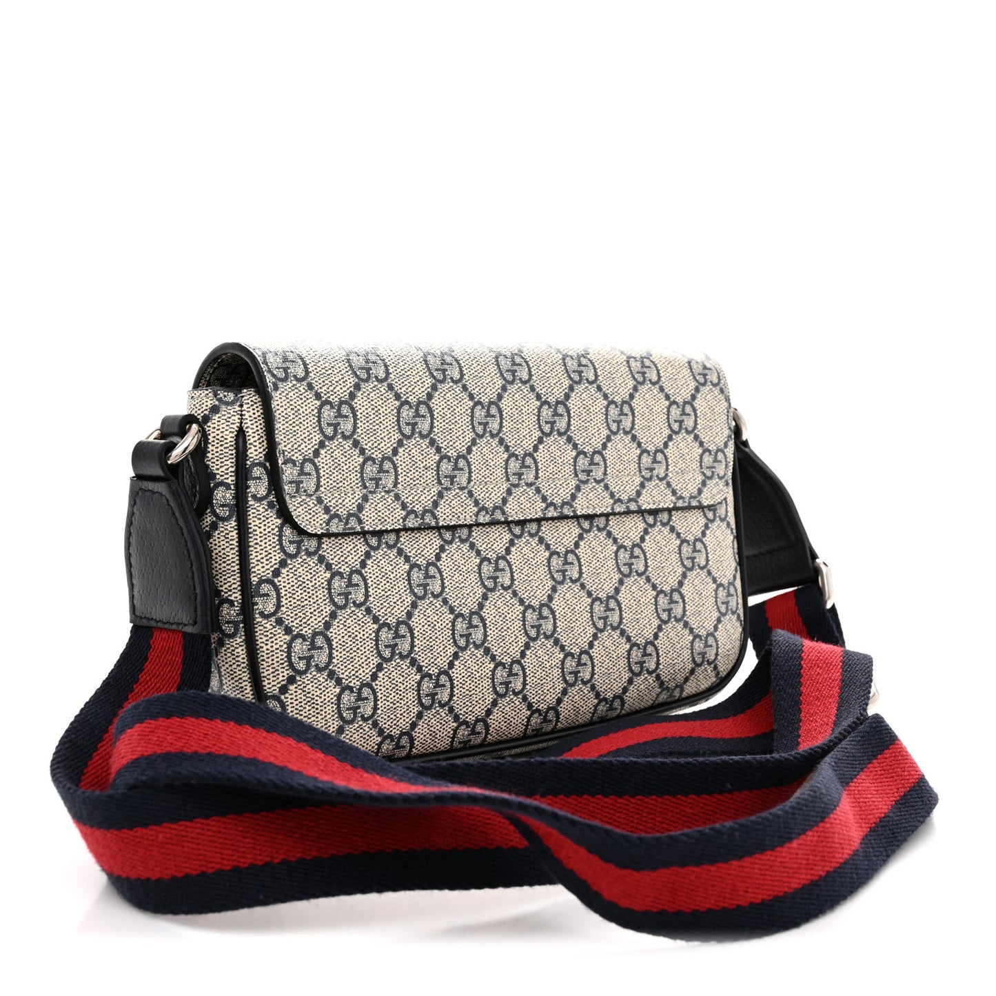 GG Supreme Monogram Textured Dollar Calfskin Web Mini Ophidia Envelope Shoulder Bag Beige Blue