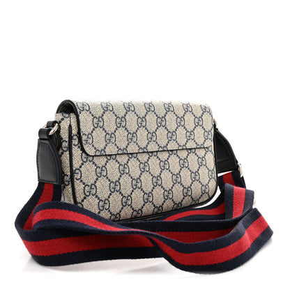 Gucci GG Supreme Monogram Textured Dollar Calfskin Web Mini Ophidia Envelope Shoulder Bag Beige Blue 3 of 12