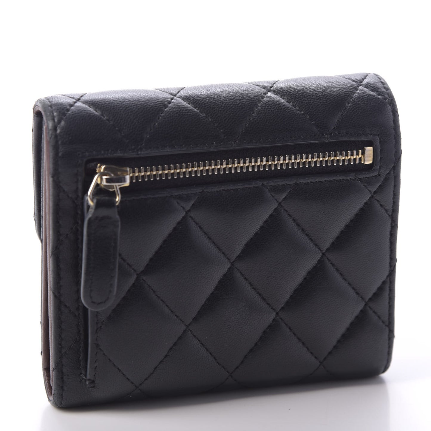 Lambskin Quilted Compact Flap Wallet Black