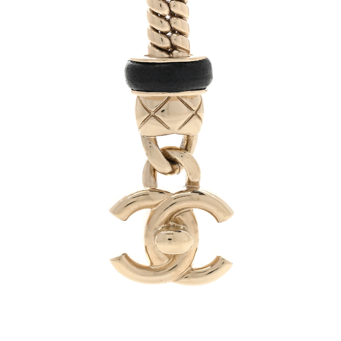 Metal Lambskin CC Turnlock Lariat Necklace Black Gold