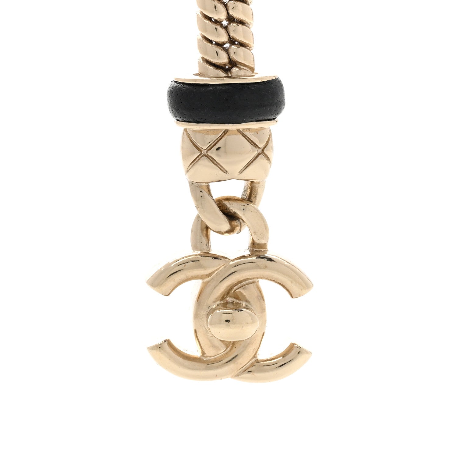 Chanel Metal Lambskin CC Turnlock Lariat Necklace Black Gold 4 of 8