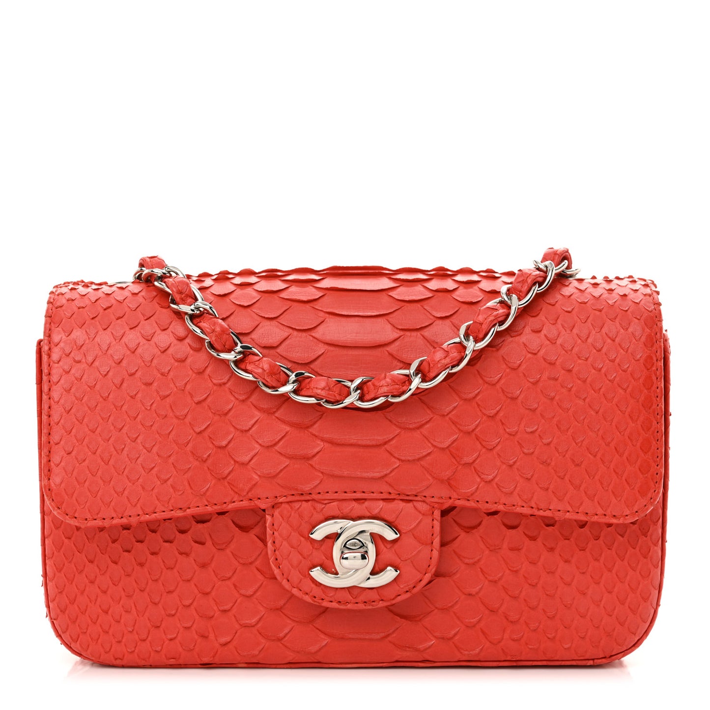 Snakeskin Mini Rectangular Flap Red