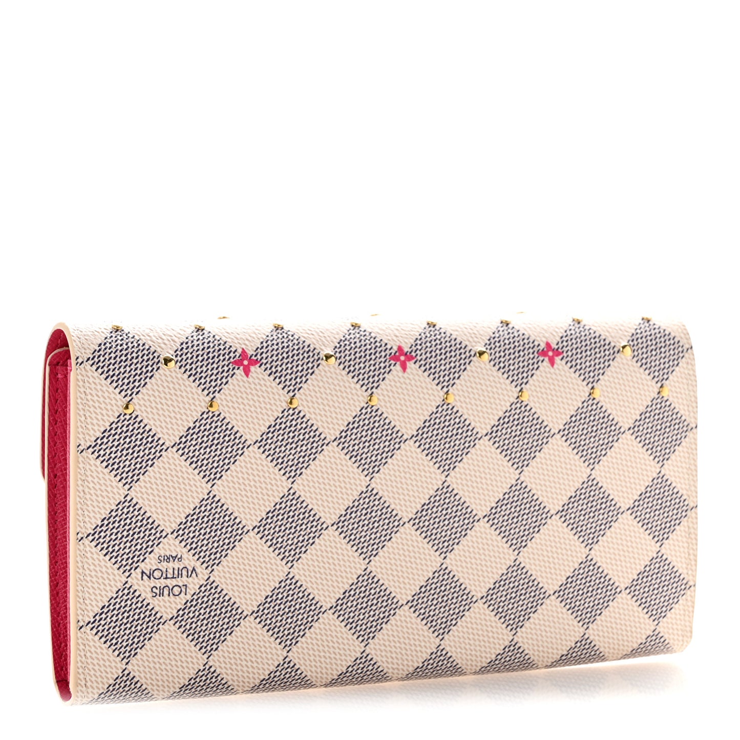 Damier Azur Studded Sarah Wallet NM Fuchsia