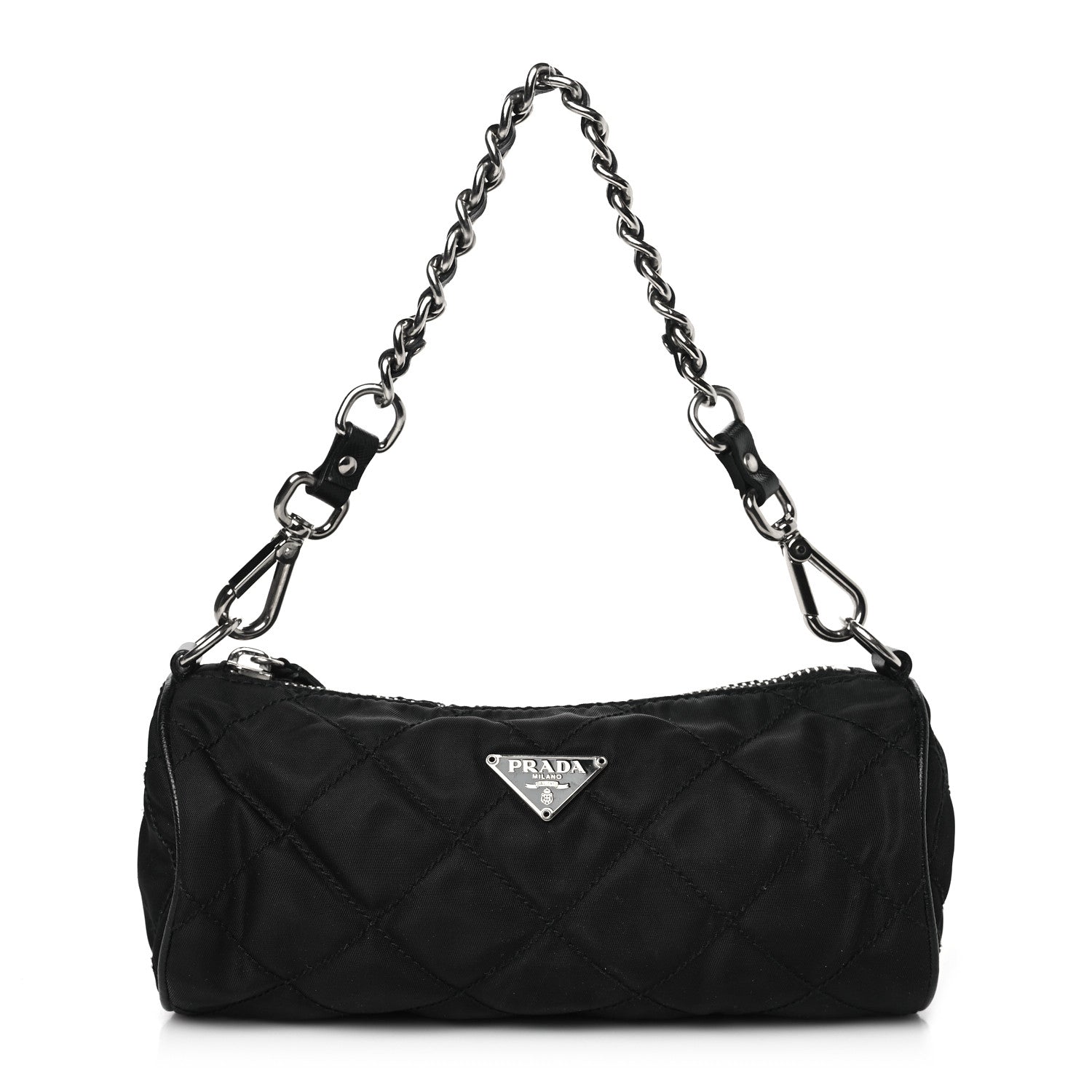 Prada Tessuto Nylon Saffiano Impunturato Quilted Barrel Pochette Black 1 of 10