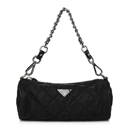 Prada Tessuto Nylon Saffiano Impunturato Quilted Barrel Pochette Black 1 of 10