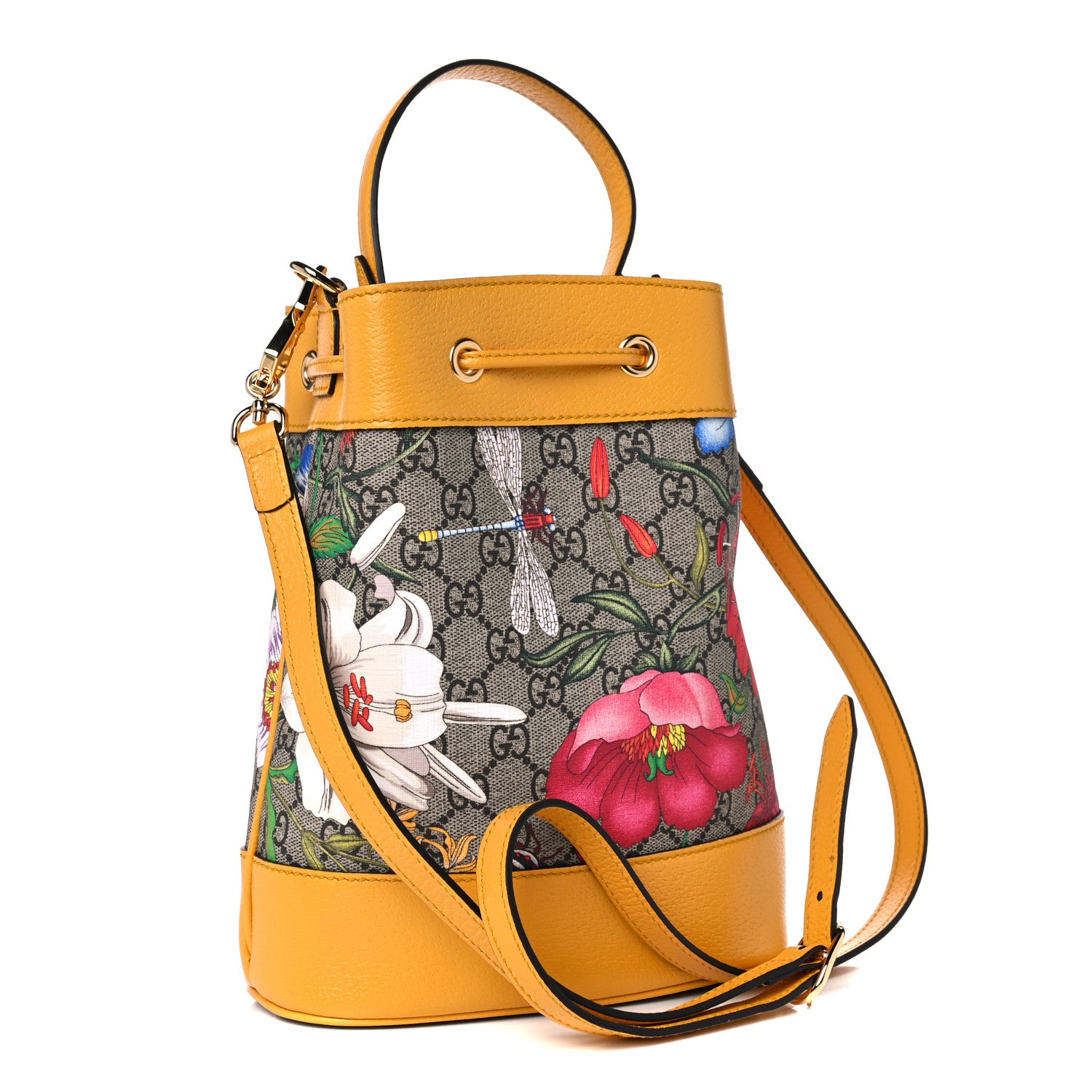 Gucci GG Supreme Monogram Flora Small Ophidia Bucket Bag Beige Multicolor Crop 3 of 13