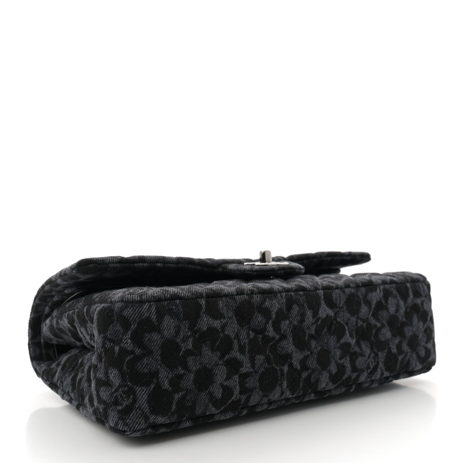 Chanel Printed Denim Quilted Flower Medium Double Flap Black 4 of 11