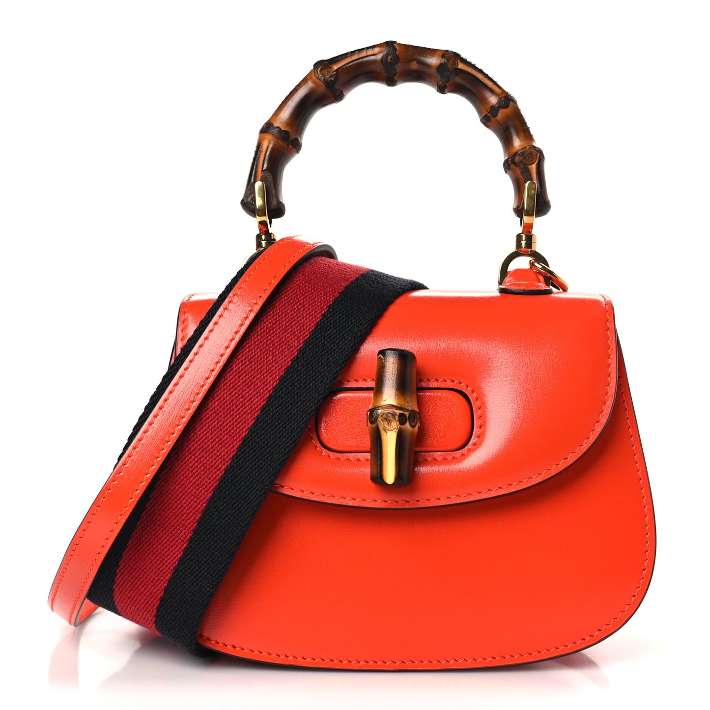 Boarded Dyana Lux Calfskin Web Mini Bamboo 1947 Top Handle Bag Calypso Orange