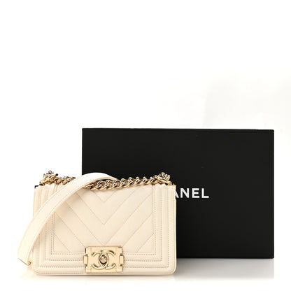 Chanel Caviar Chevron Quilted Small Boy Flap White 14 of 14