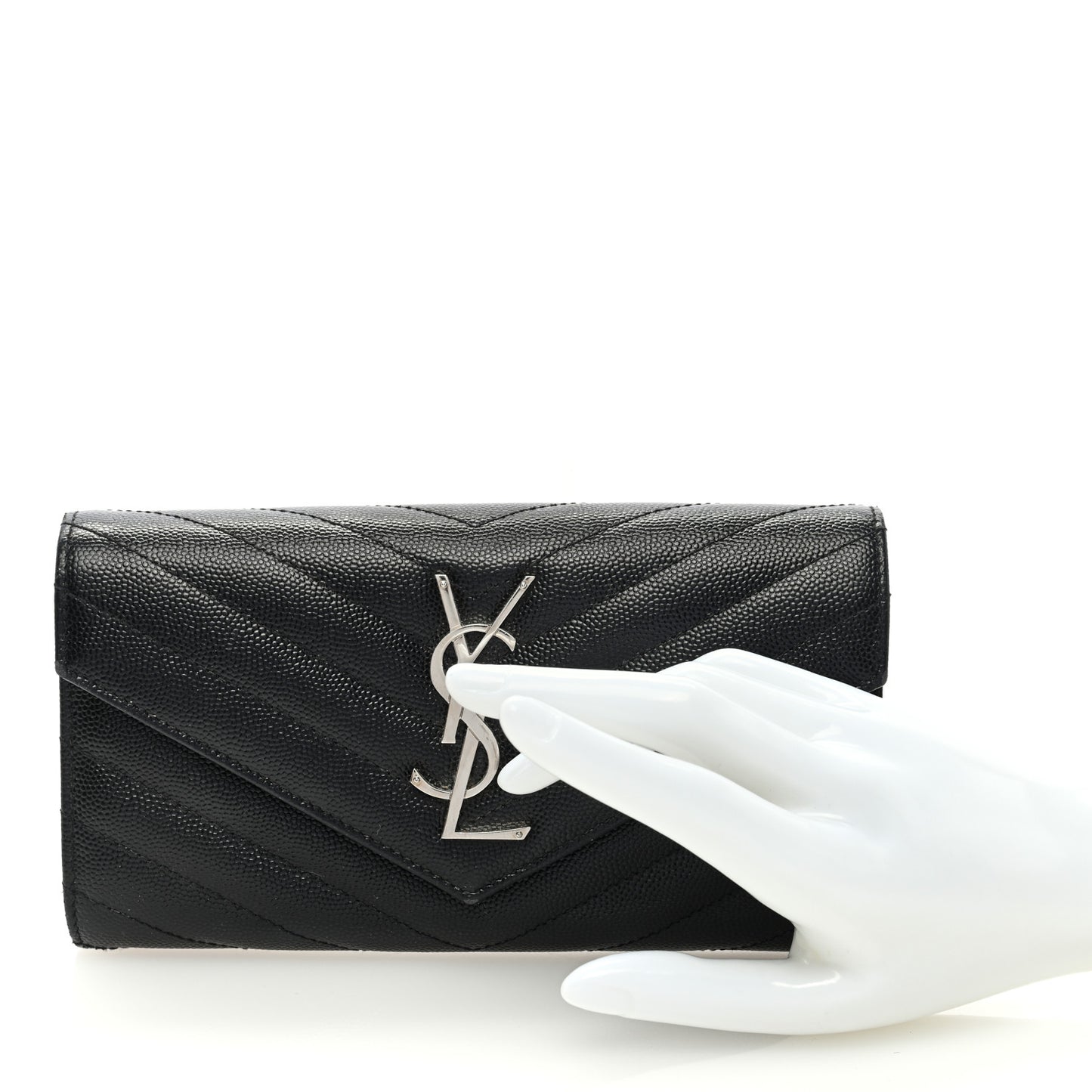 Grain De Poudre Matelasse Chevron Monogram Flap Wallet Black