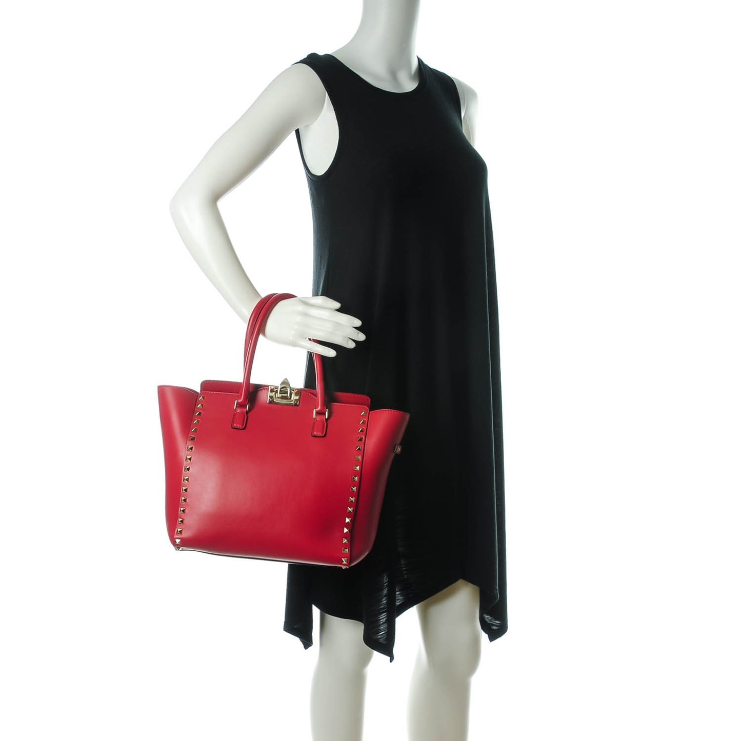 Vitello Rockstud Double Handle Tote Rosso Valentino