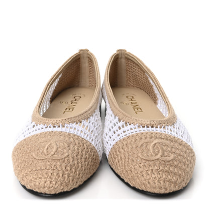 Chanel Raffia Cap Toe Ballerina Flats 37.5 White Beige 3 of 9